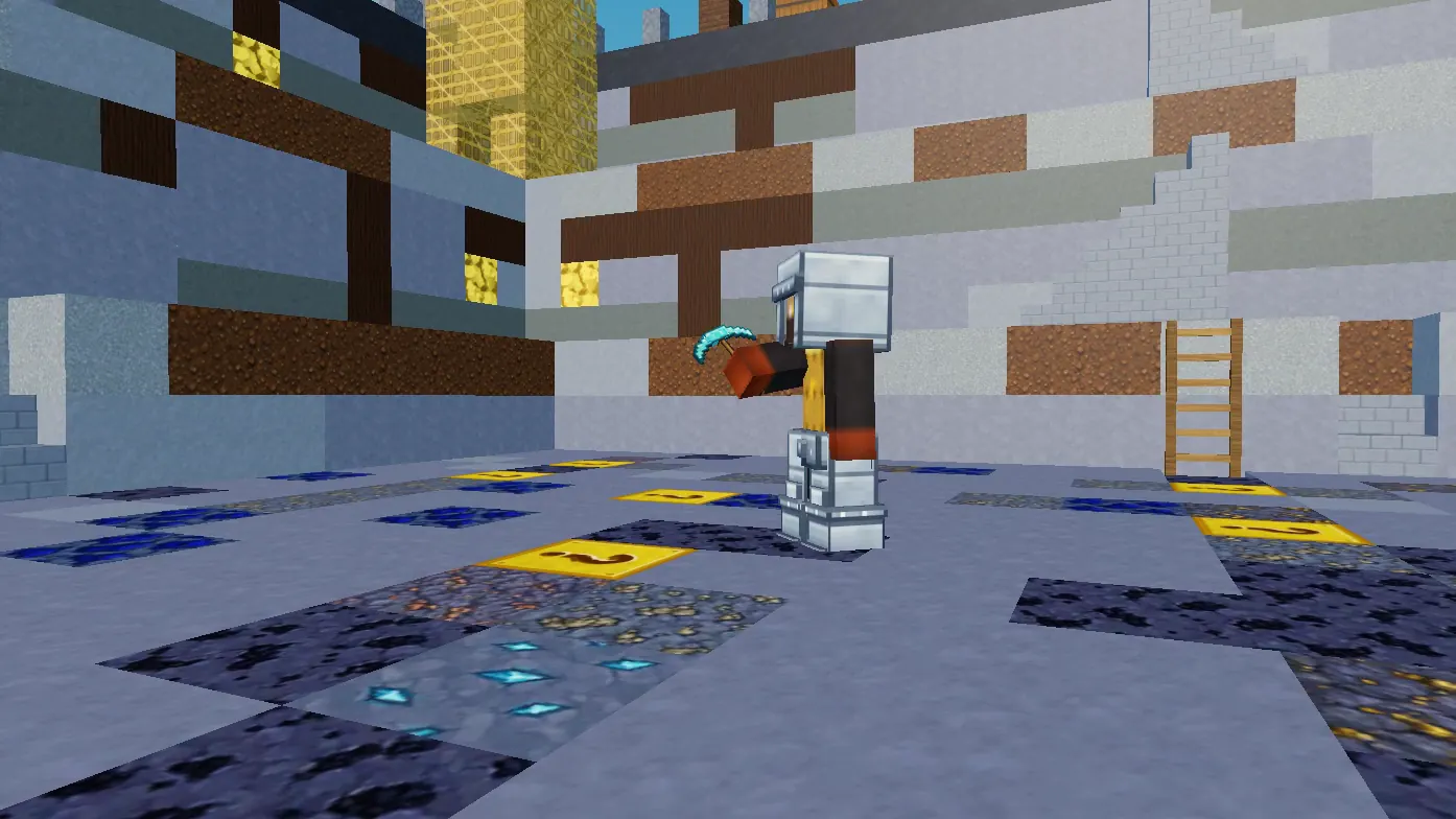 A miner working the stone floor of The Pit, the walled mine inside the warzone.